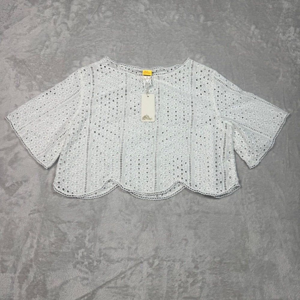 NWT Agua Bendita White Eyelet Top Womens Large Boho Cropped Cotton Blouse